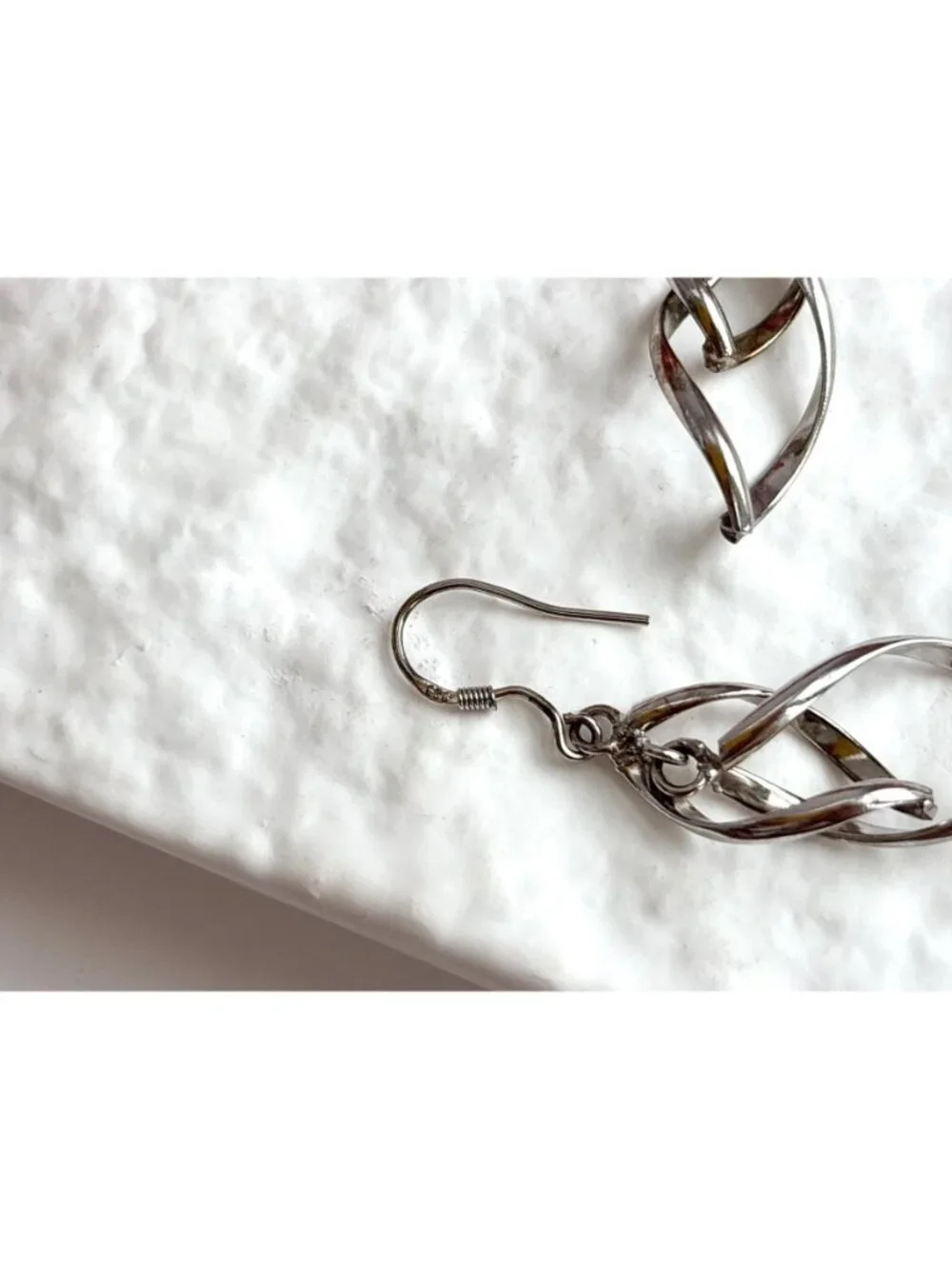 Double Marquise Shaped Art Deco Vintage Sterling Silver 925 Dangle Drop Earrings